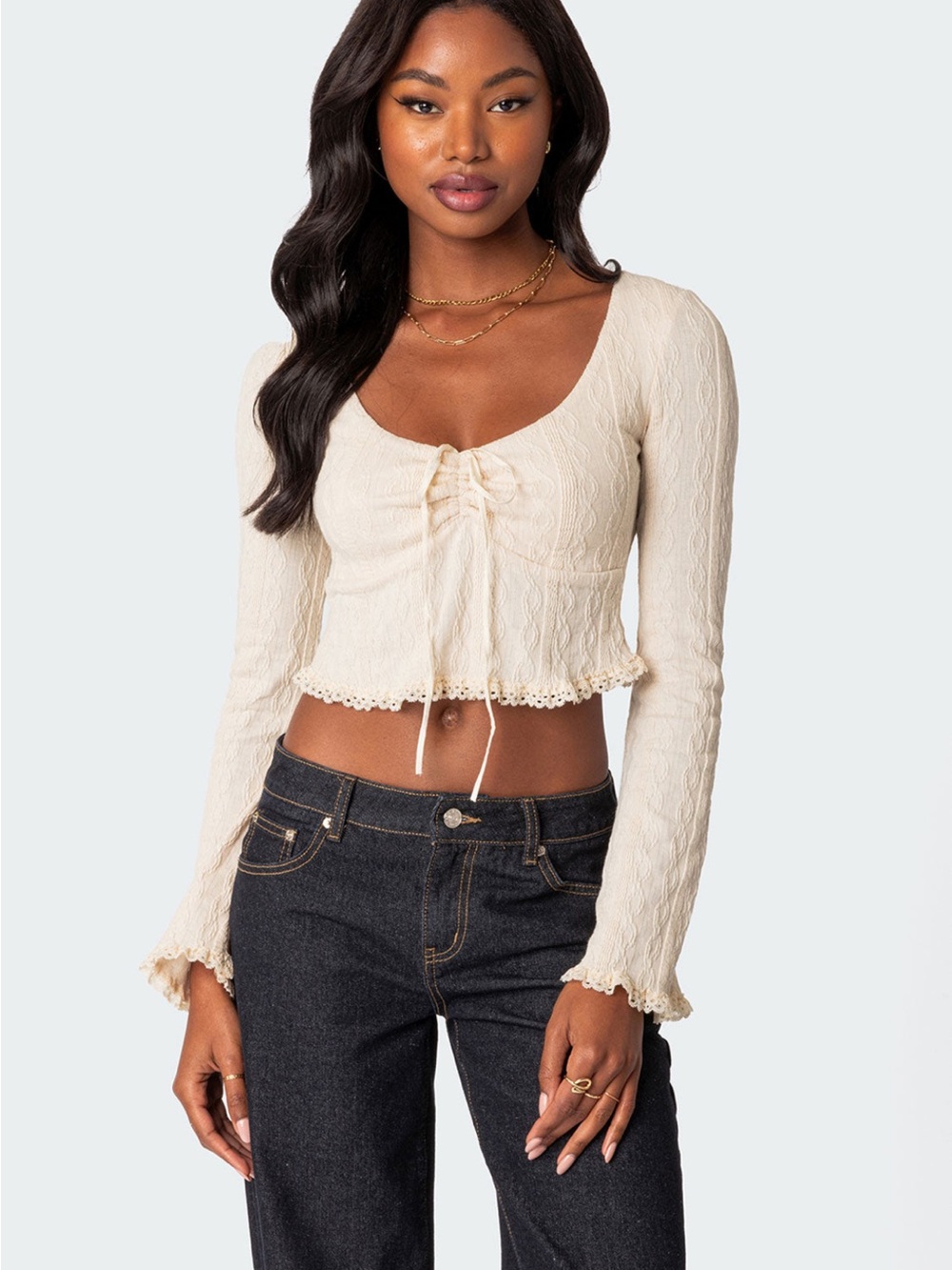 EDIKTED cream long sleeve sweater top